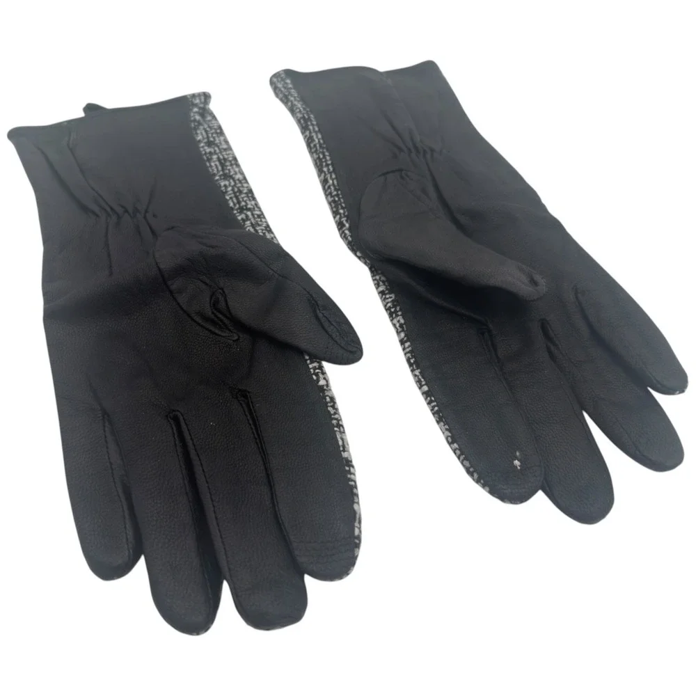 Merona Leather Herringbone Gloves Black White L/XL Lined Womens